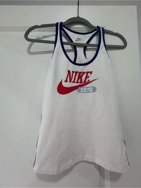 Nike White Tank with Blue Trim and Gray Logo